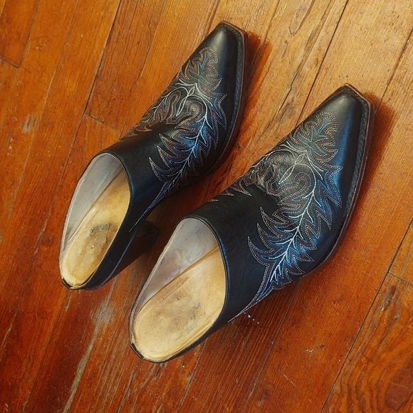 Charlie 1 Horse Black Western Leather Mules Sz 7 1/2B - Picture 1 of 8